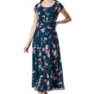 eShakti long pleated Maxi floral owl pattern fit and flare fairy nature boho XS
